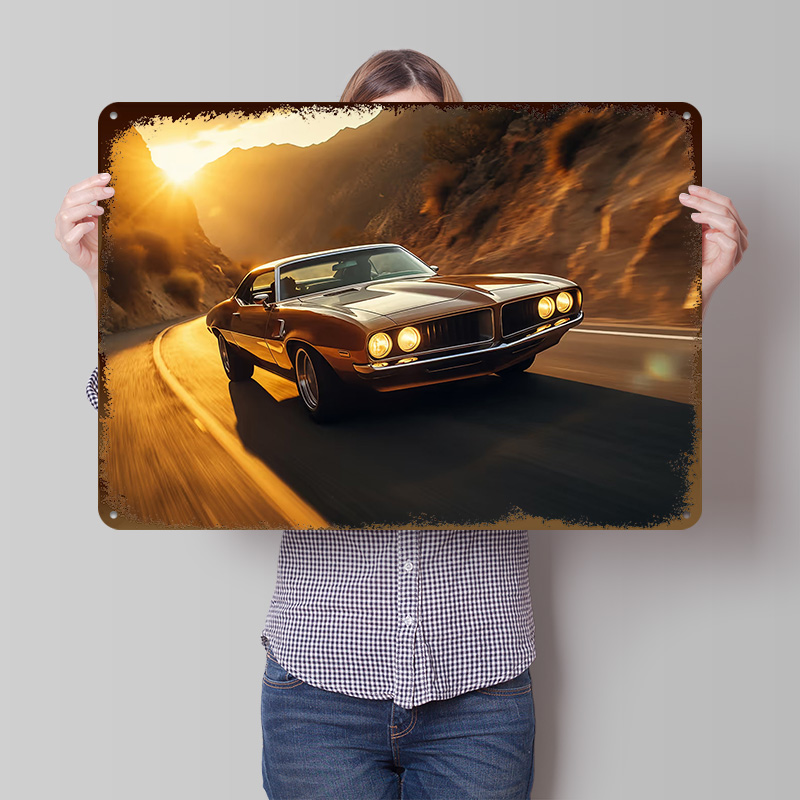 Retro Gaming At - Classic Car At Sunset Tin Poster