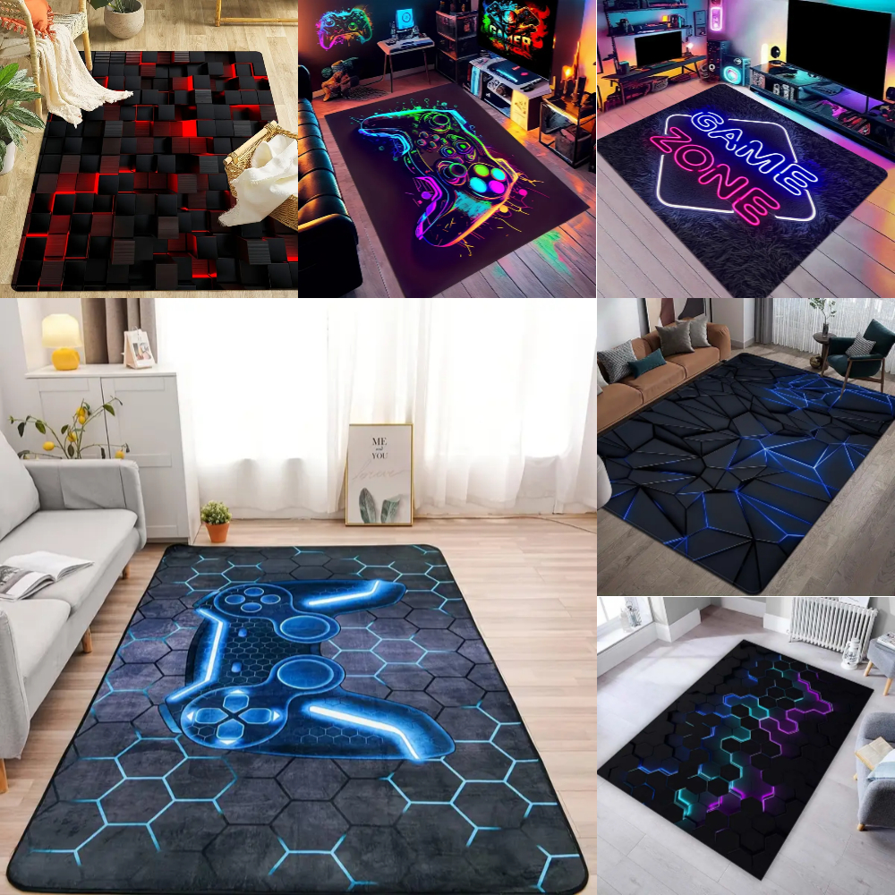 Retro Gaming Theme - 1pcs 3D Geometric Carpet Game Room
