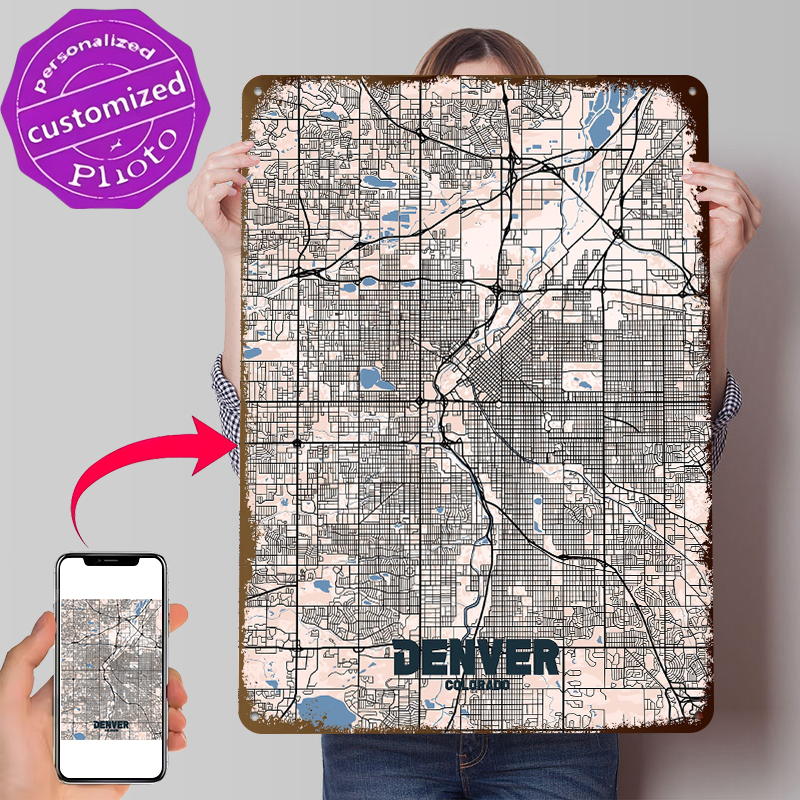 Retro Gaming Denver - Denver City Map Tinplate Poster Wall