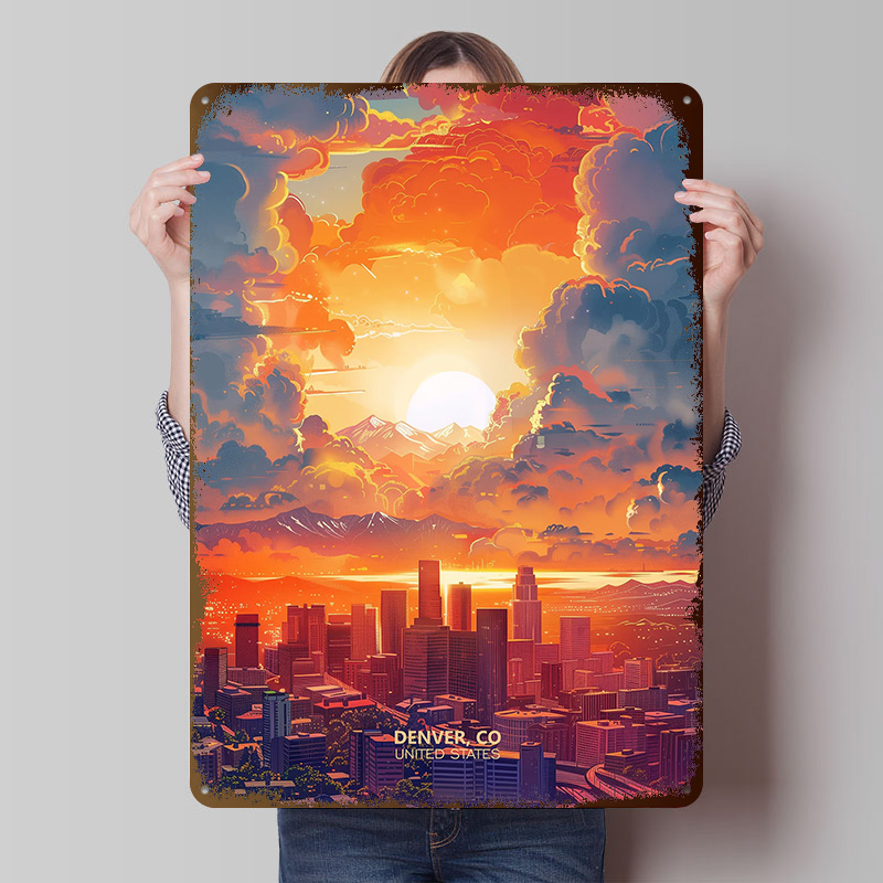 Retro Gaming Denver - Sunset in Denver Colorado Metal Poster