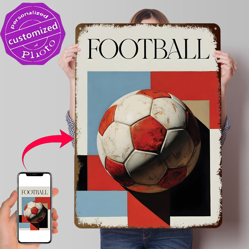 Background Retro Gaming - Football With Geometric Background Tinplate Poster