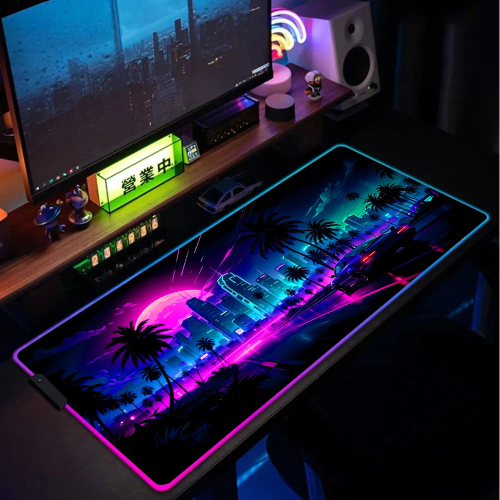 Retro Gaming Projector - Retrowave Large Desk Mat Extended Pad