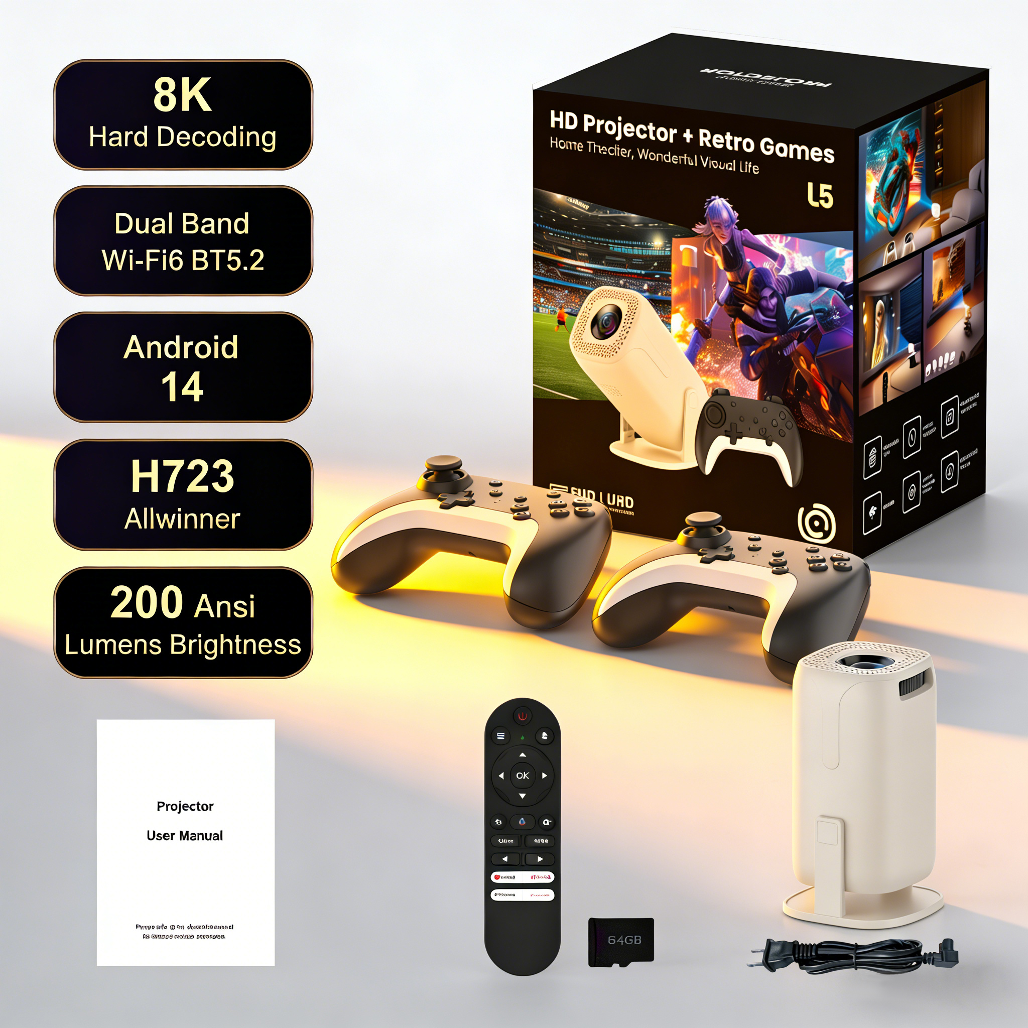 U5 Gaming Projector Android 14 - đánh giá và giá Retro Gaming Projector