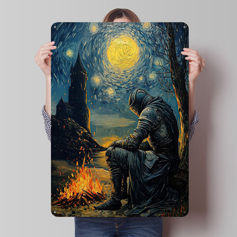 Knight By The Bonfire Tin Plaq - đánh giá và giá Retro Knight Gaming