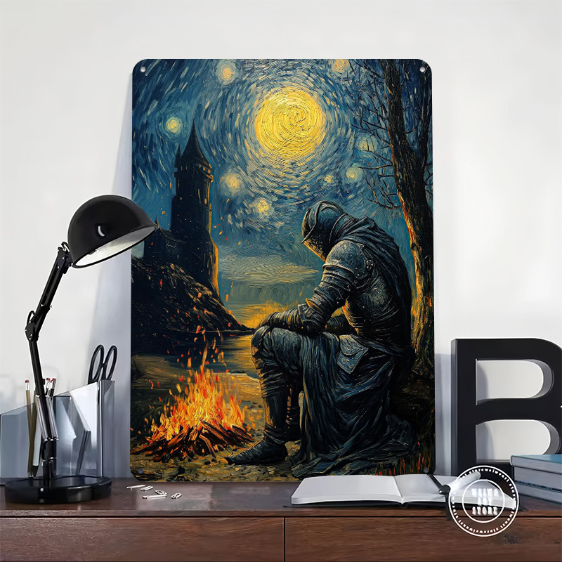 Knight By The Bonfire Tin Plaq - đánh giá và giá Retro Knight Gaming
