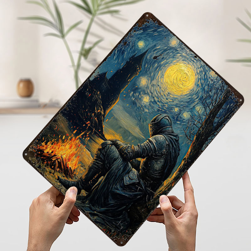 Knight By The Bonfire Tin Plaq - đánh giá và giá Retro Knight Gaming
