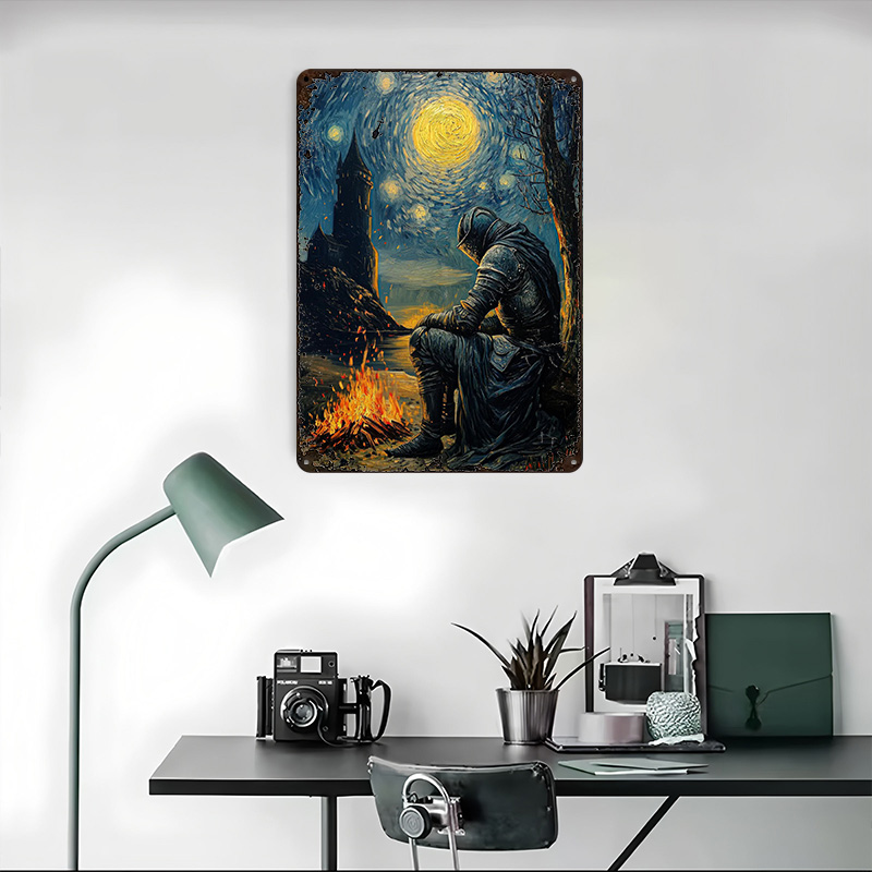Knight By The Bonfire Tin Plaq - đánh giá và giá Retro Knight Gaming